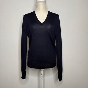 6397 V-Neck Sweater Navy Merino Wool Lightweight Long Sleeve Size XS